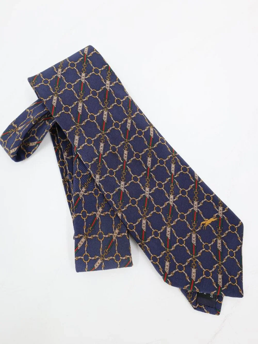Vintage Longchamp Paris Tie Mens w3.5 L56 Equestrian Silk horse bit pattern